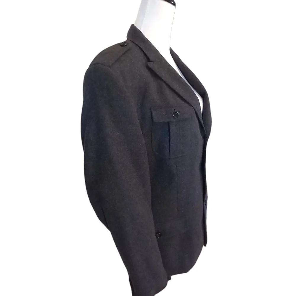 Grey Wool Blend Jacket w Military Accents 44Reg